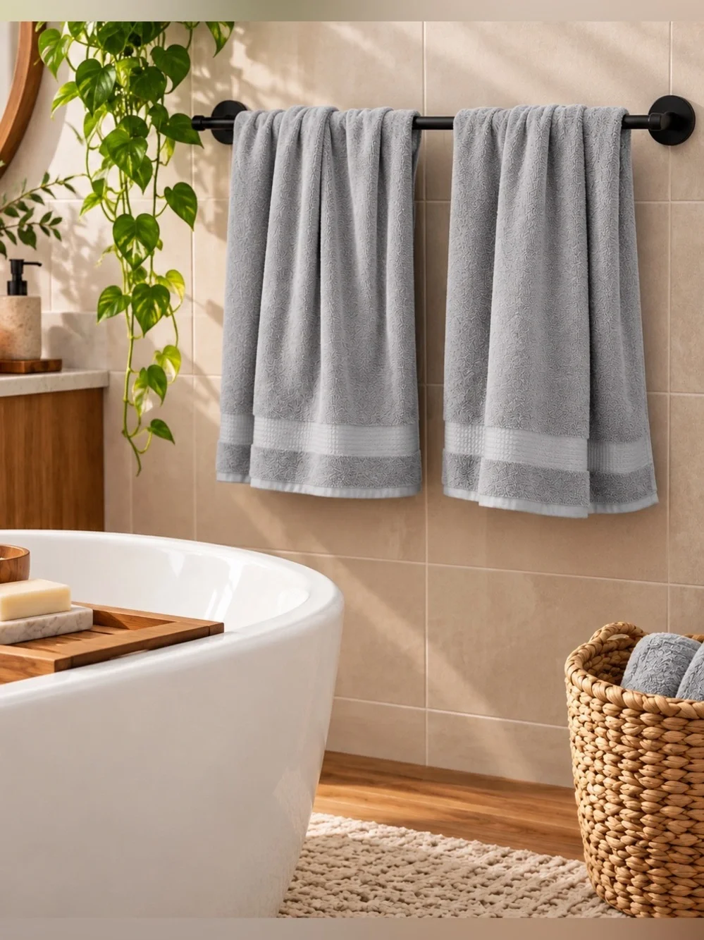 Purely Organic 100% Cotton Bath Towels Gray 30x58 Set of 2